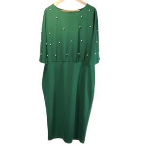 Shein Green Pearl Beaded Blouson Dress Size 1XL